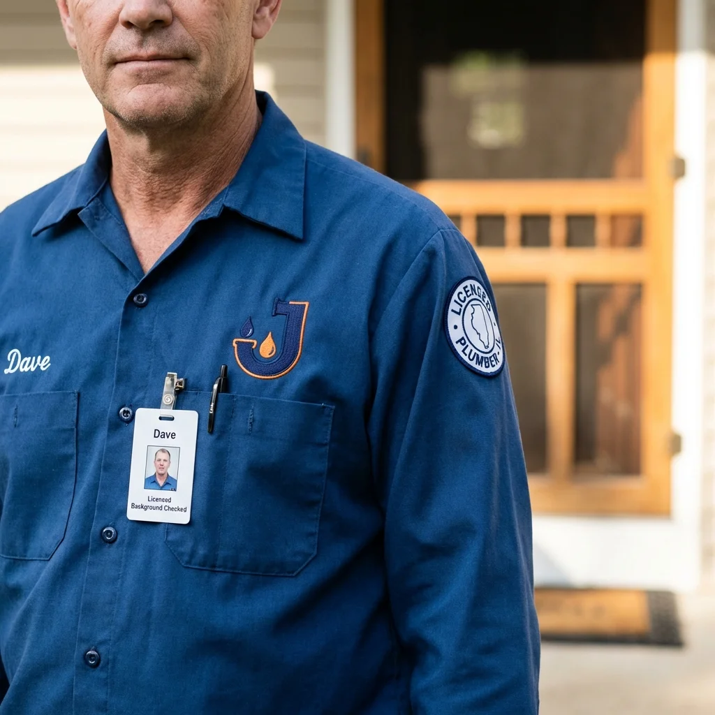 Licensed plumber showing ID badge in Henryville, IN