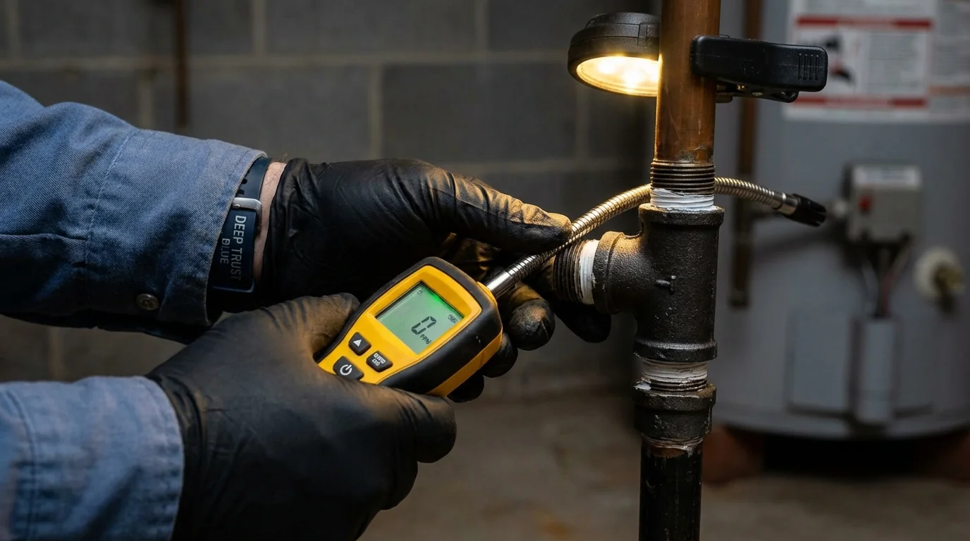 Gas leak detection with electronic sniffer by Johns Plumbing LLC in Henryville