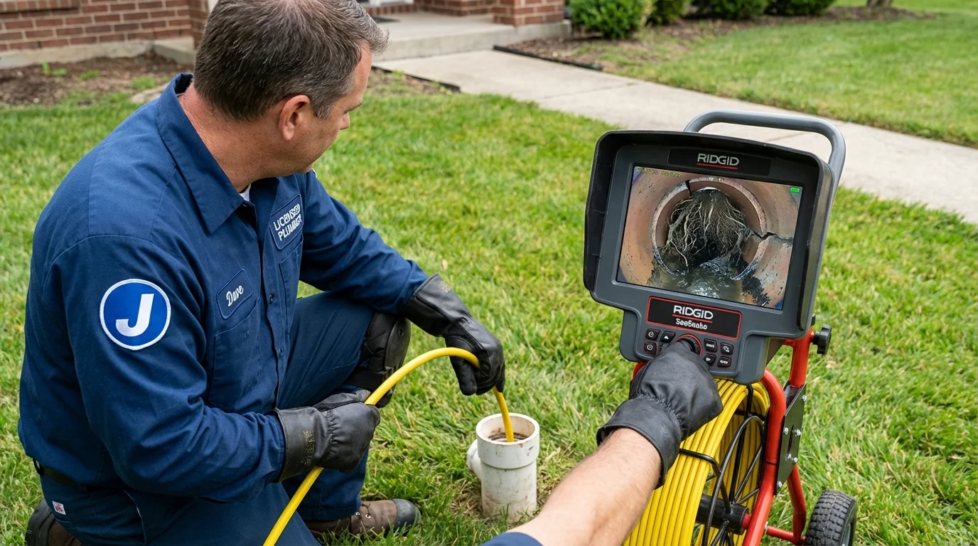 Sewer camera inspection being performed by Johns Plumbing LLC in Henryville